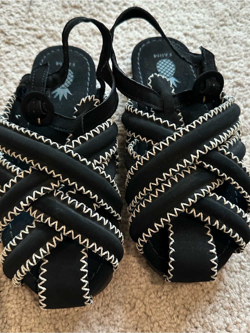 Farm Black Zig Zag Sandals – Size 8 – Good Preowned Condition